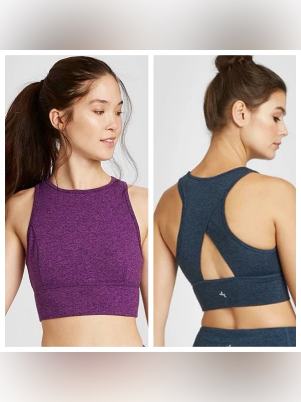 Bundle of 2 JoyLab High Neck Long Line Open Back Sports Bras - Purple and Blue